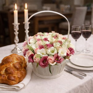 סידור פרחים ורוד-לבן